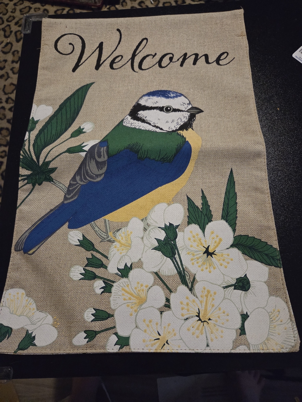 Welcome Bird Garden Flag with Blue, Green & Yellow Bird